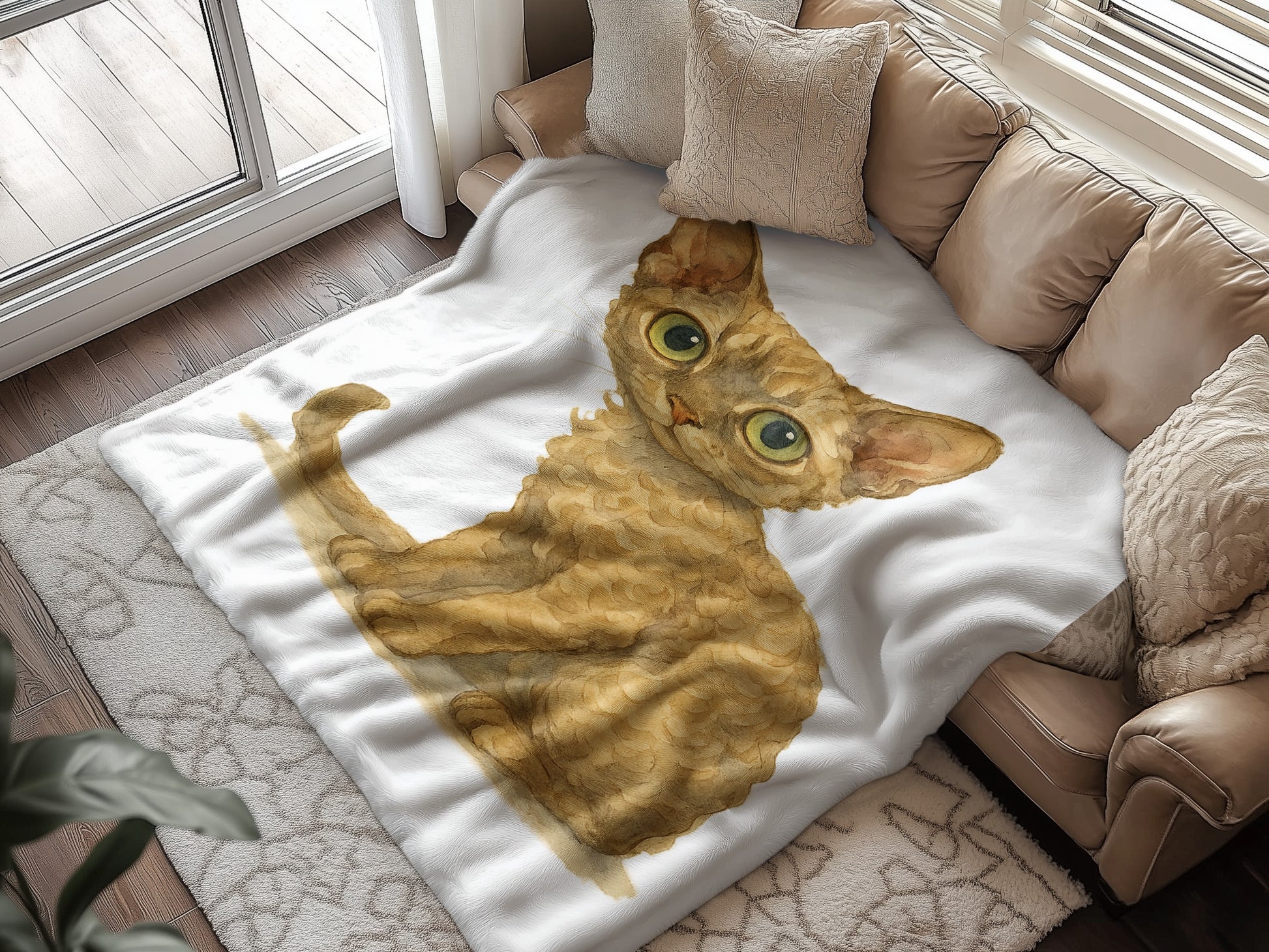 Cute Curly Haired Cat Print Cozy Blanket product