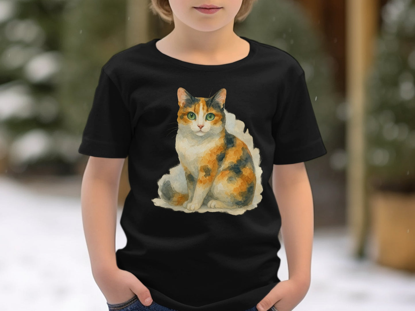 Cute Calico Cat Printed T-Shirt for Kids product