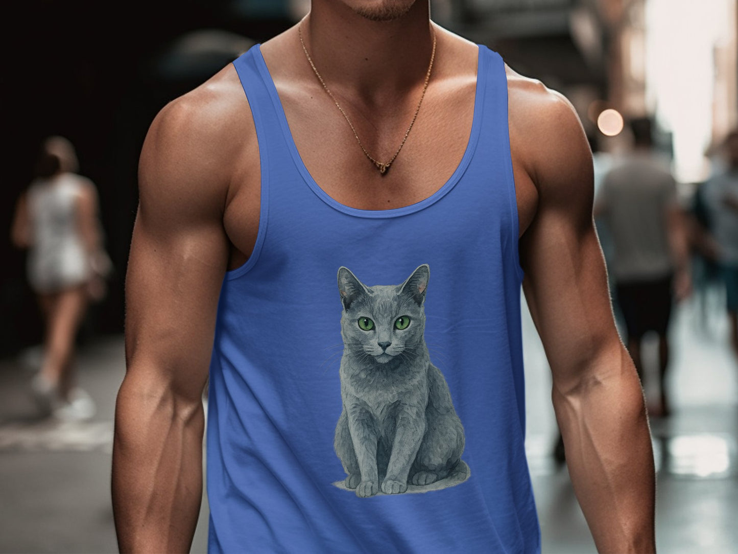 Blue Tank Top with Realistic Cat Illustration product