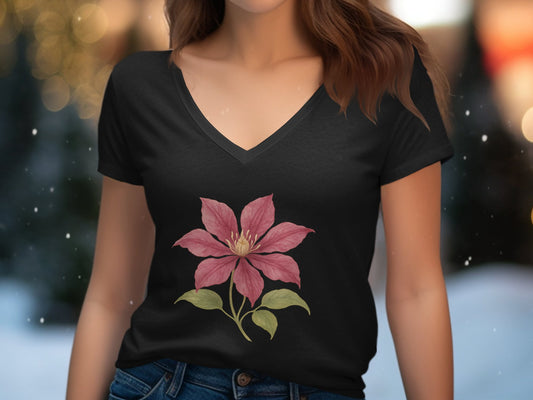 Classic Black Tee with Large Pink Flower Design product type
