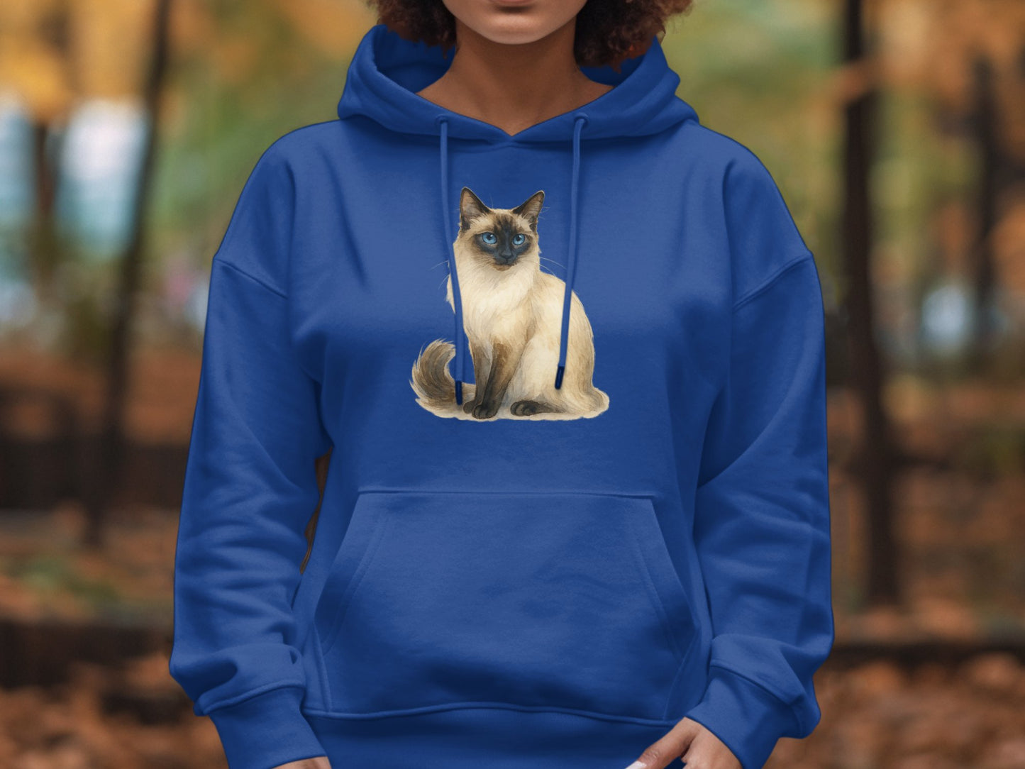 Stylish Blue Hoodie Featuring Siamese Cat Design product type