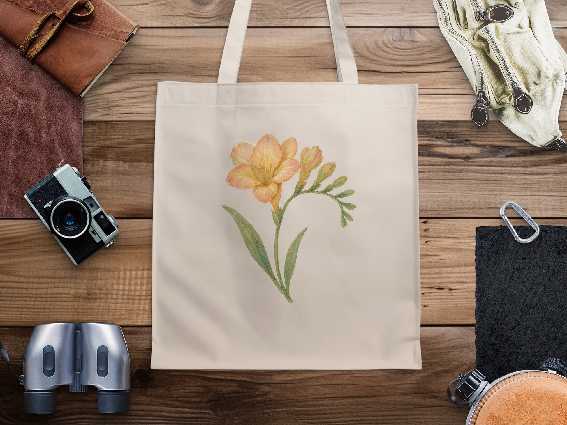Beautiful Floral Print Beige Tote Bag Product