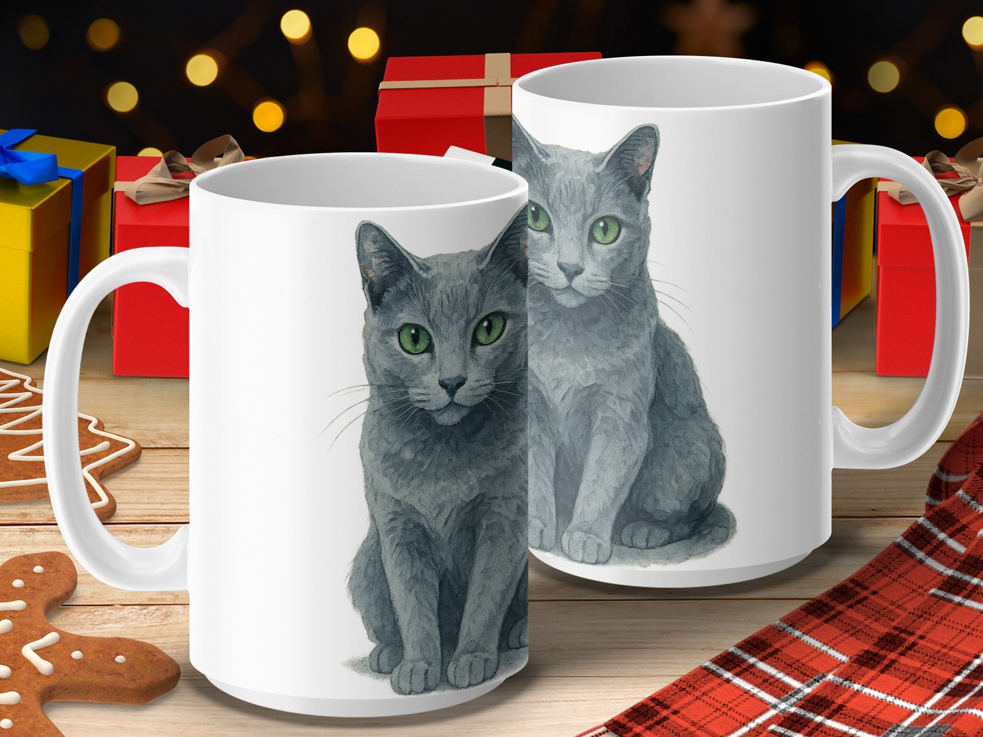Charming Gray Cat Illustrated Design Coffee Mug product