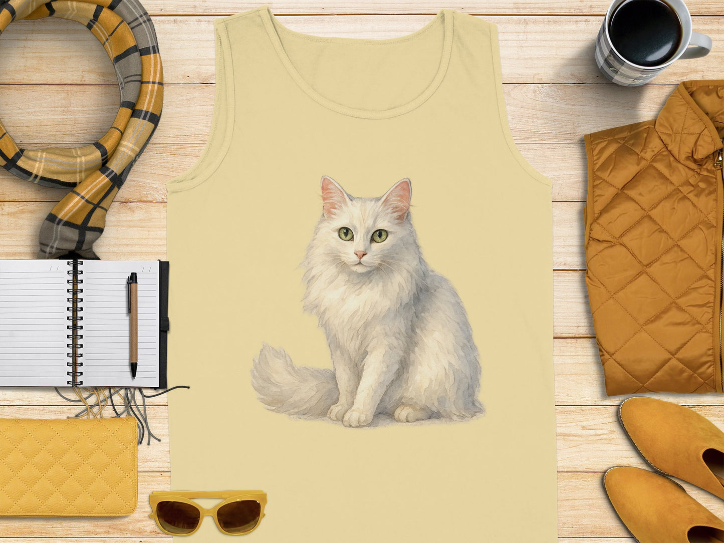 Cute White Cat Illustration Tank Top product