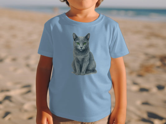 Blue Youth T-Shirt with Grey Cat Design product type