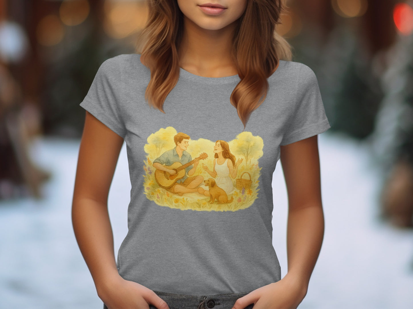 Couple Playing Guitar in Nature Graphic Tee product type