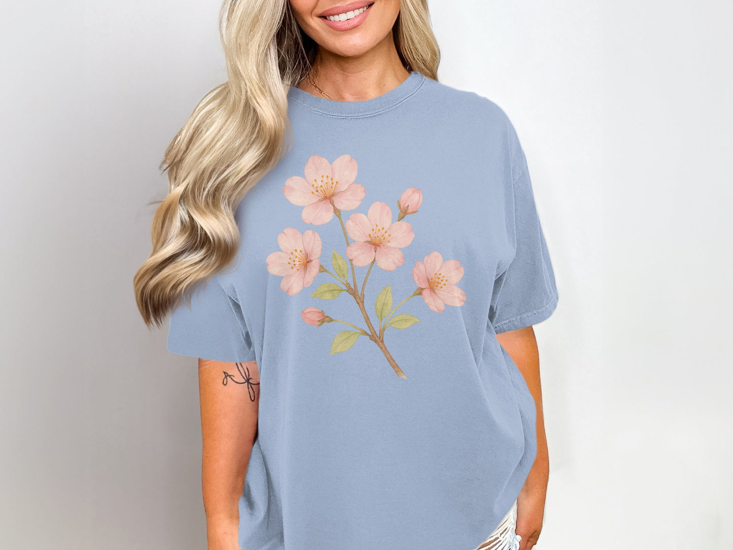 Floral Design Pastel Blue Casual Wear T-Shirt product type
