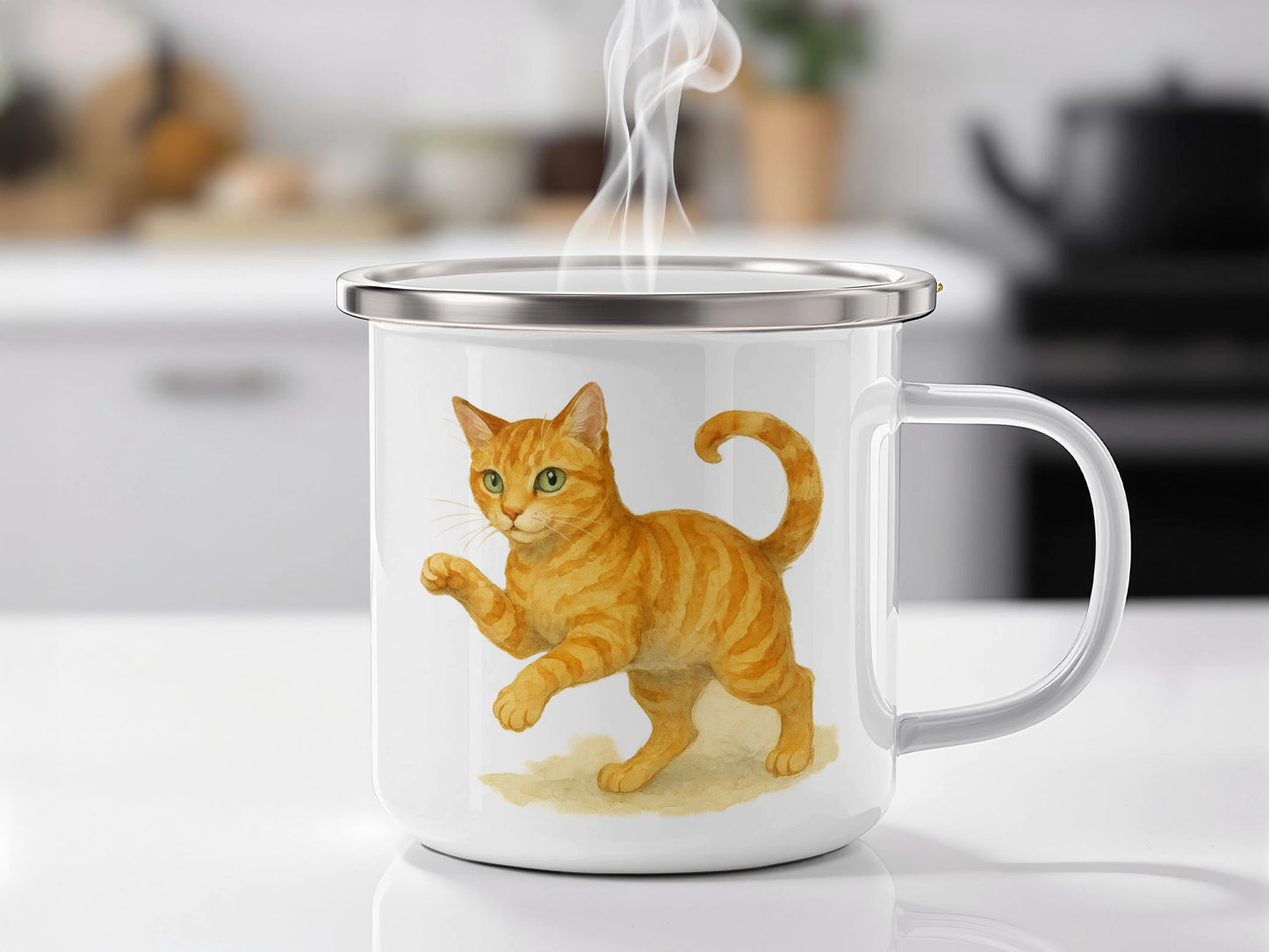 Adorable Cat Illustration on White Mug product type