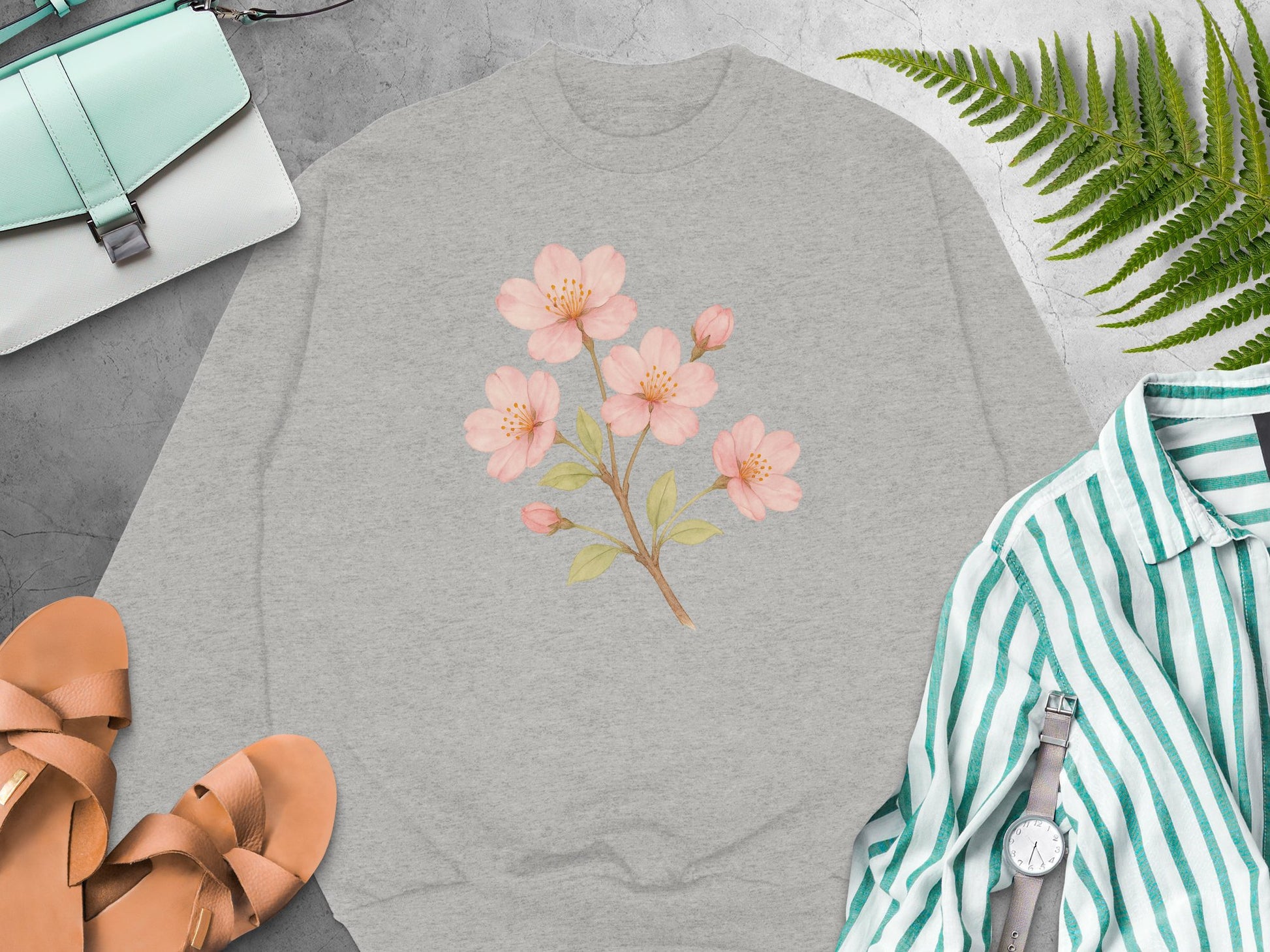 Beautiful Pink Flower Design on Gray Sweatshirt product