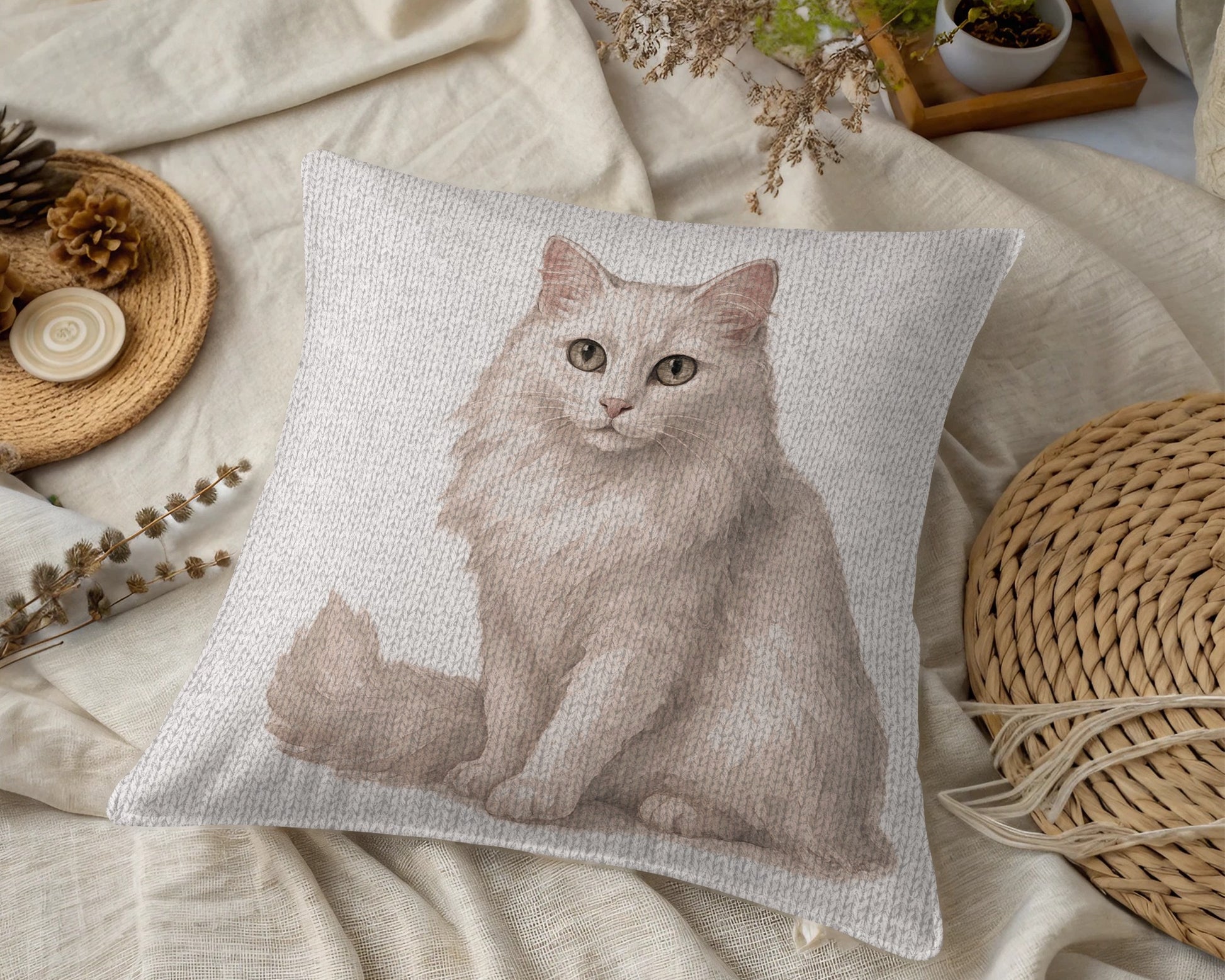 Adorable White Cat Themed Decorative Pillow product