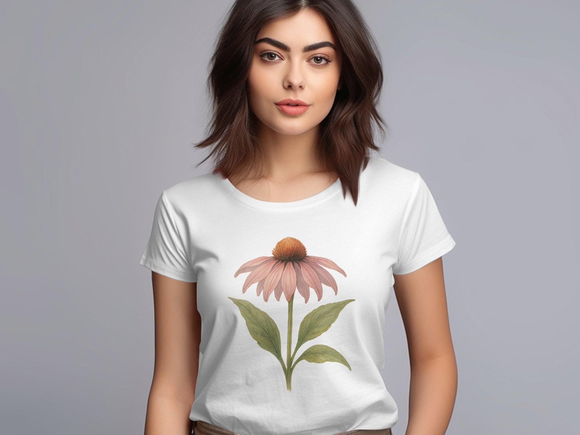 Stylish White T-Shirt with Botanical Flower Design product type
