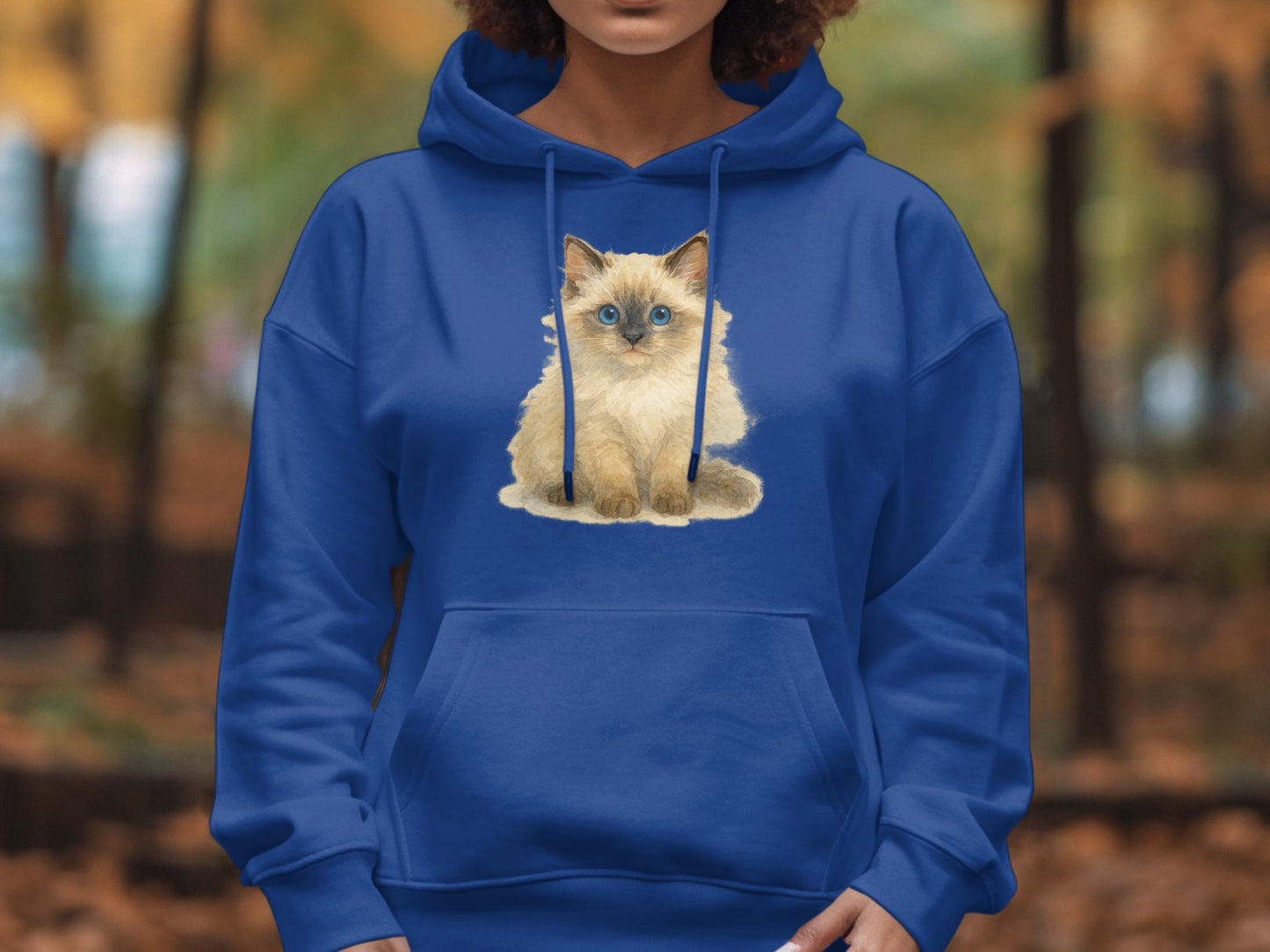 Cute Blue Hoodie with Adorable Kitten Print product type