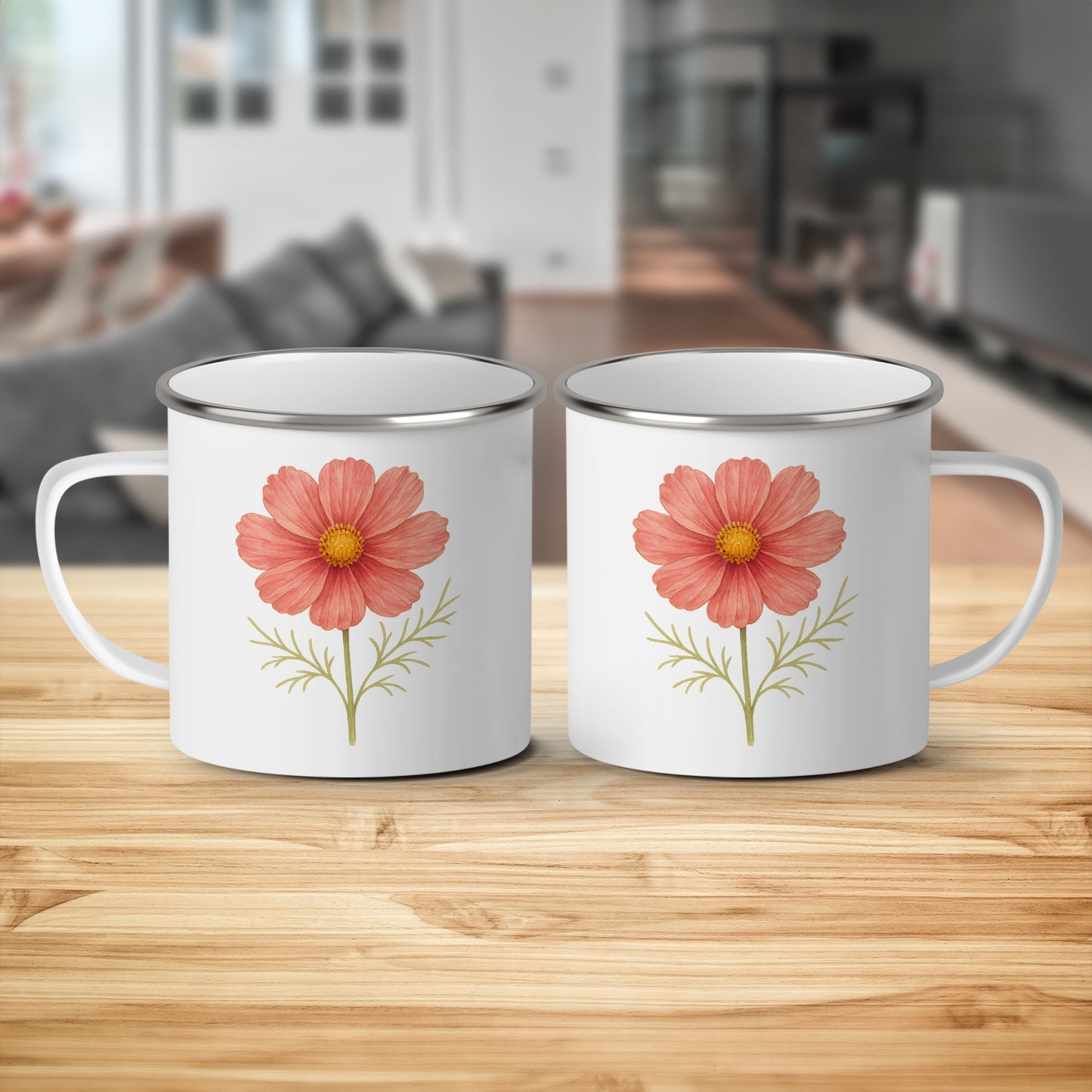 Floral Design Coffee Mug Set with Pink Flower product