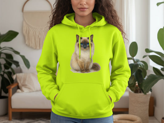 Bright Neon Hoodie with Cute Cat Design product type