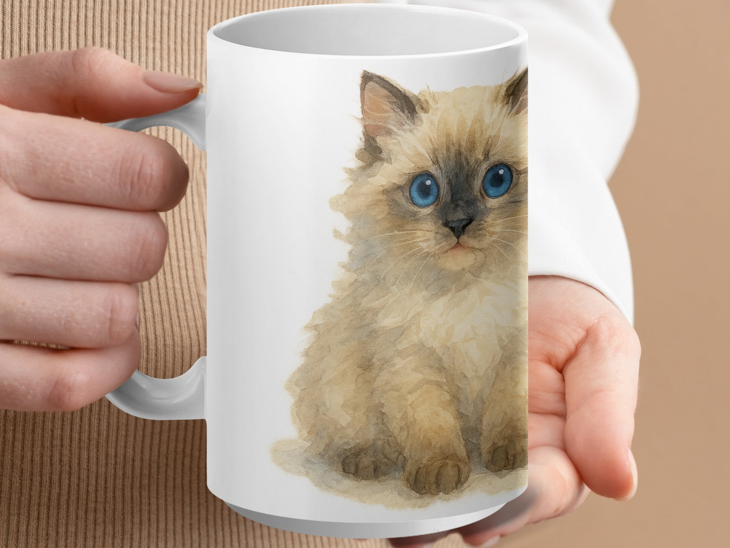 Cute Fluffy Kitten Design on White Mug product