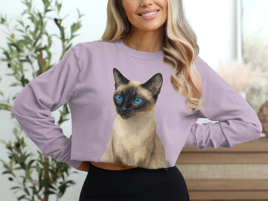 Elegant Lilac Sweatshirt with Blue-Eyed Siamese Cat product