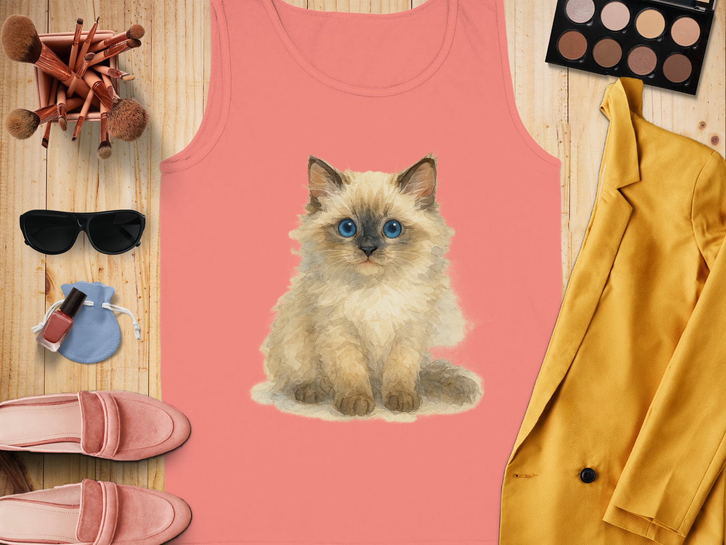 Adorable Fluffy Kitten Print on Cute Casual Tank Top product type