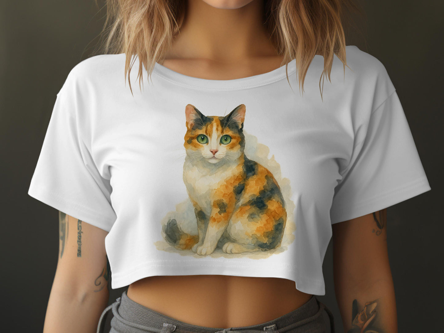 Cute Calico Cat Printed Crop Top T-shirt product type