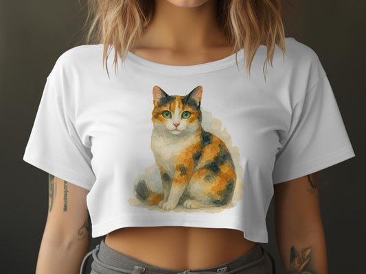 Cute Calico Cat Printed Crop Top T-shirt product type