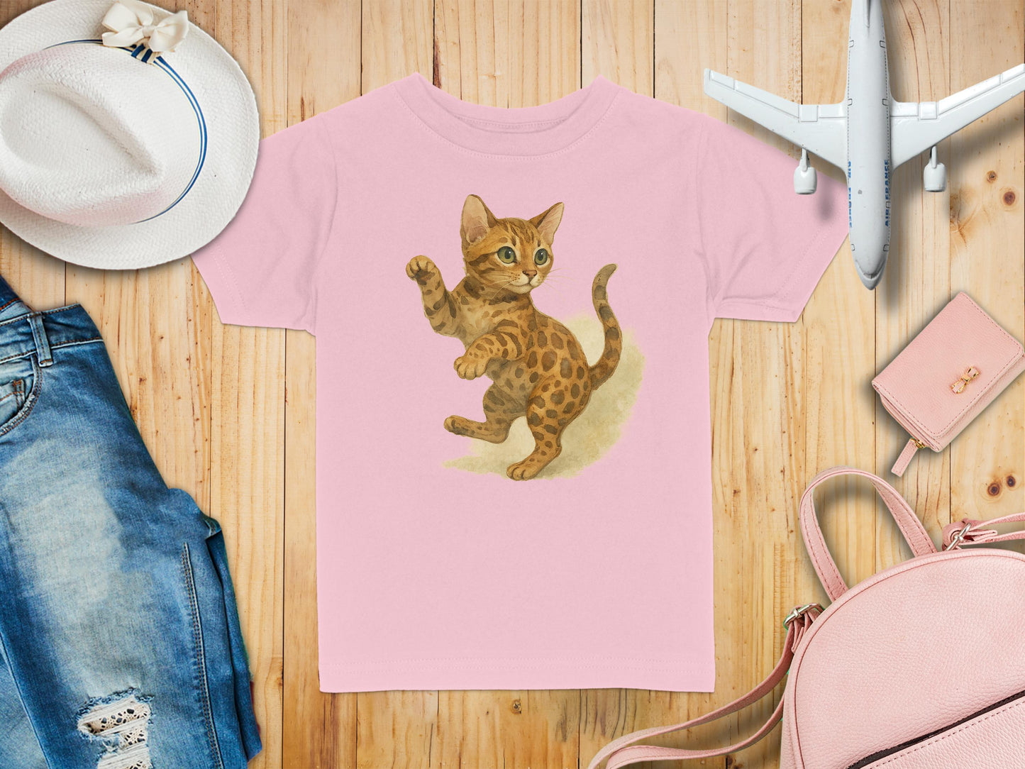 Adorable Playful Cat Illustration Pink T-shirt product