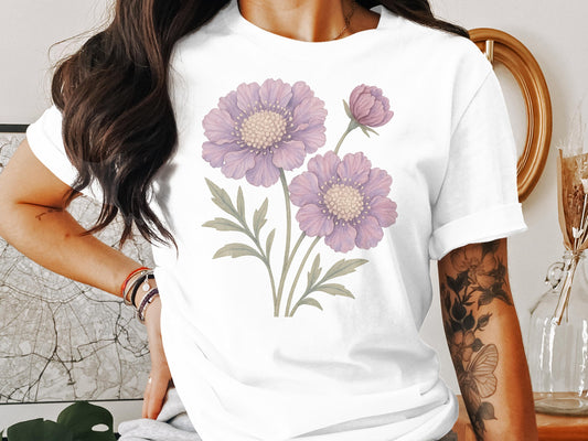Purple Flower Design on White Background T-Shirt product