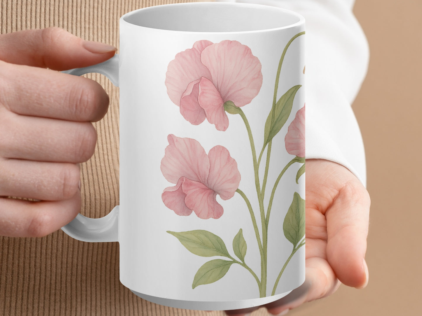 Floral Pink Flowers White Background Coffee Mug product