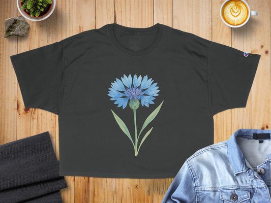 Stylish Floral Graphic Black Cropped Tee Shirt product