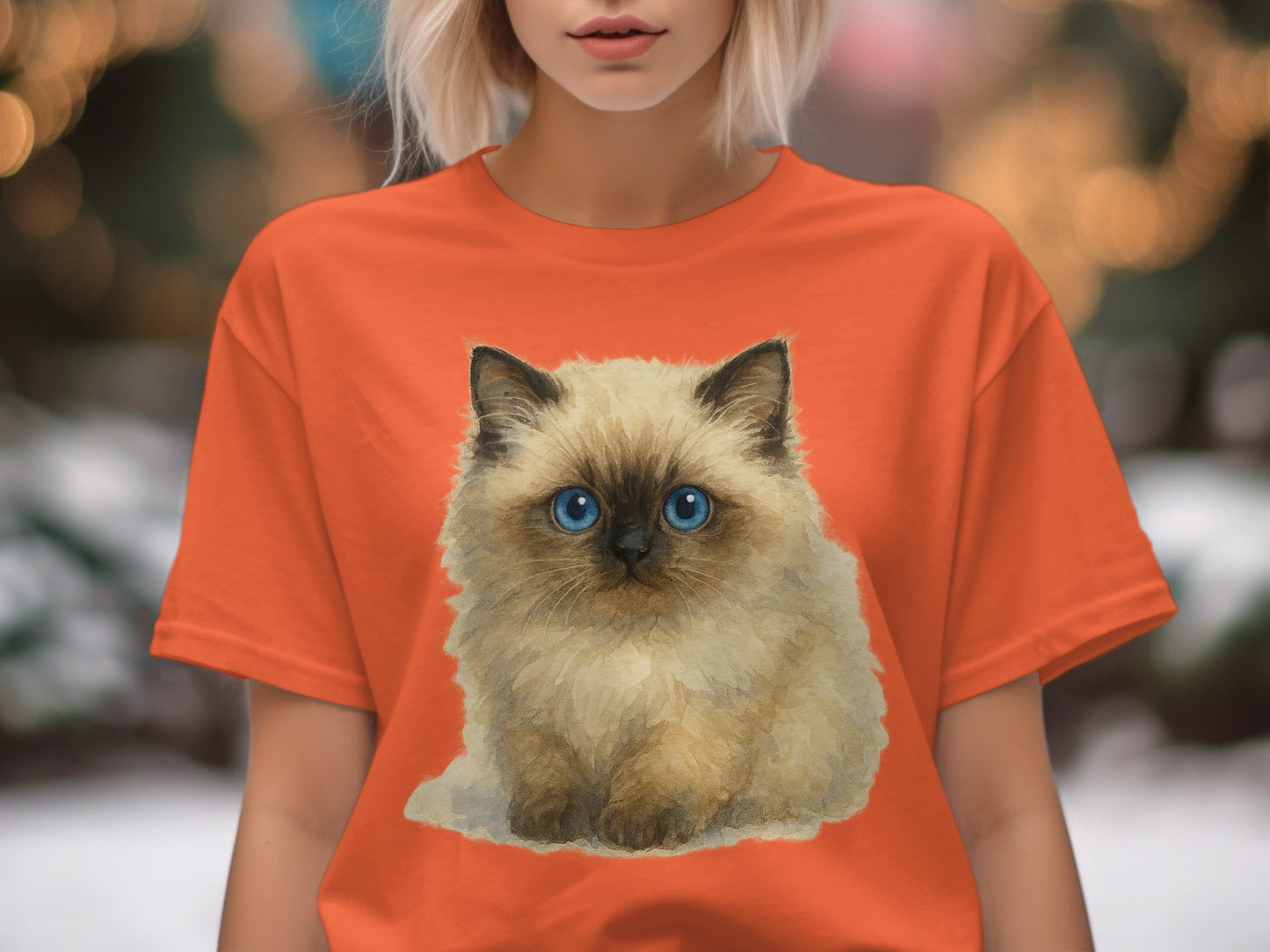 Cute Fluffy Kitten Print on Vibrant Orange Shirt product type