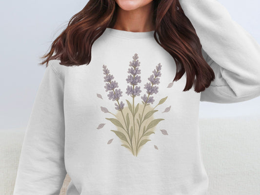 Lavender Bouquet Design on White Sweatshirt product