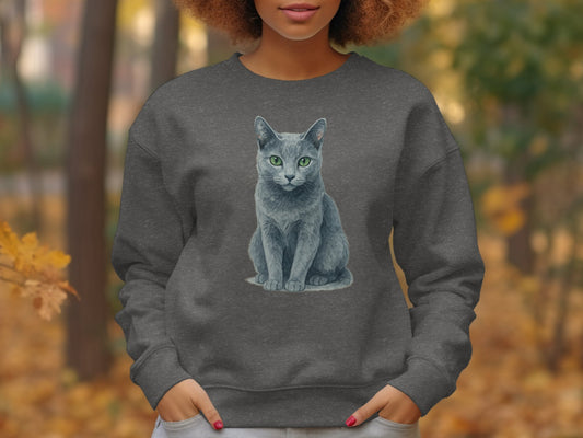 Cozy Artistic Gray Cat Print Sweatshirt product