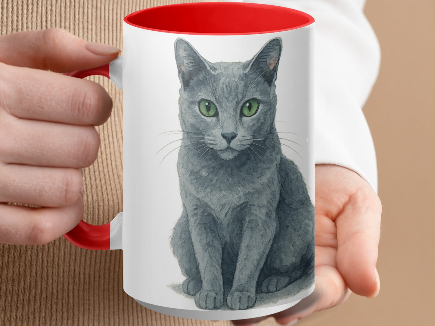 Adorable Green Eyed Cat Design on Ceramic Mug product