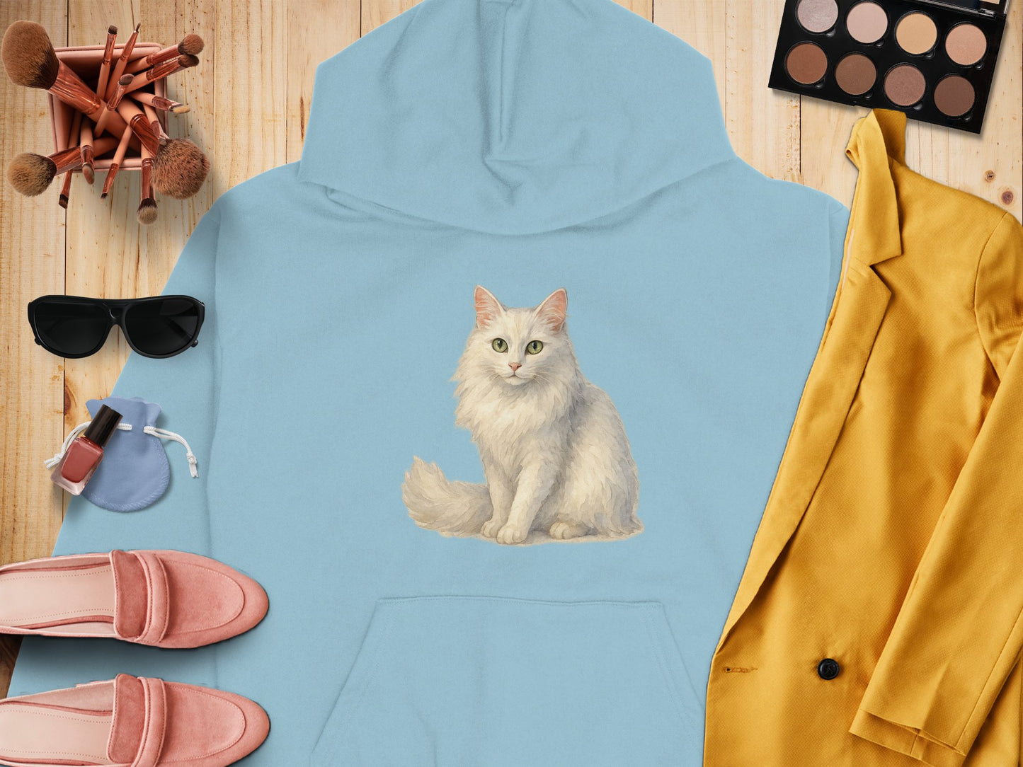 Cozy Hoodie with Adorable White Cat Design product type