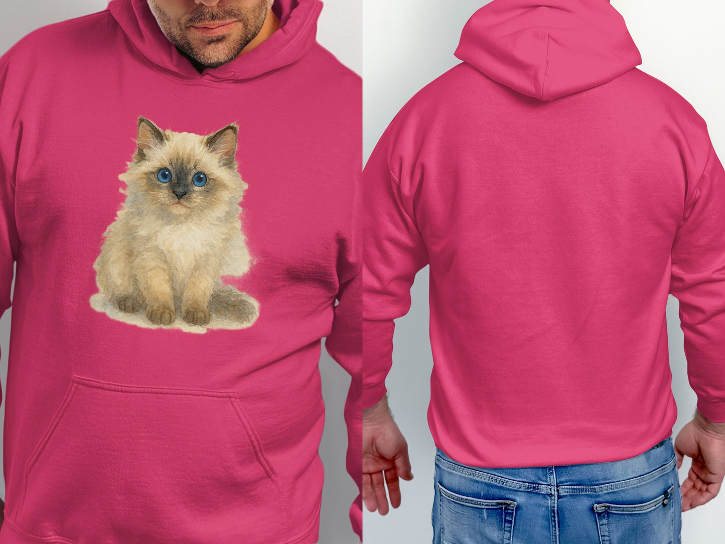 Cute Fluffy Kitten Printed Pink Hoodie Sweatshirt product type