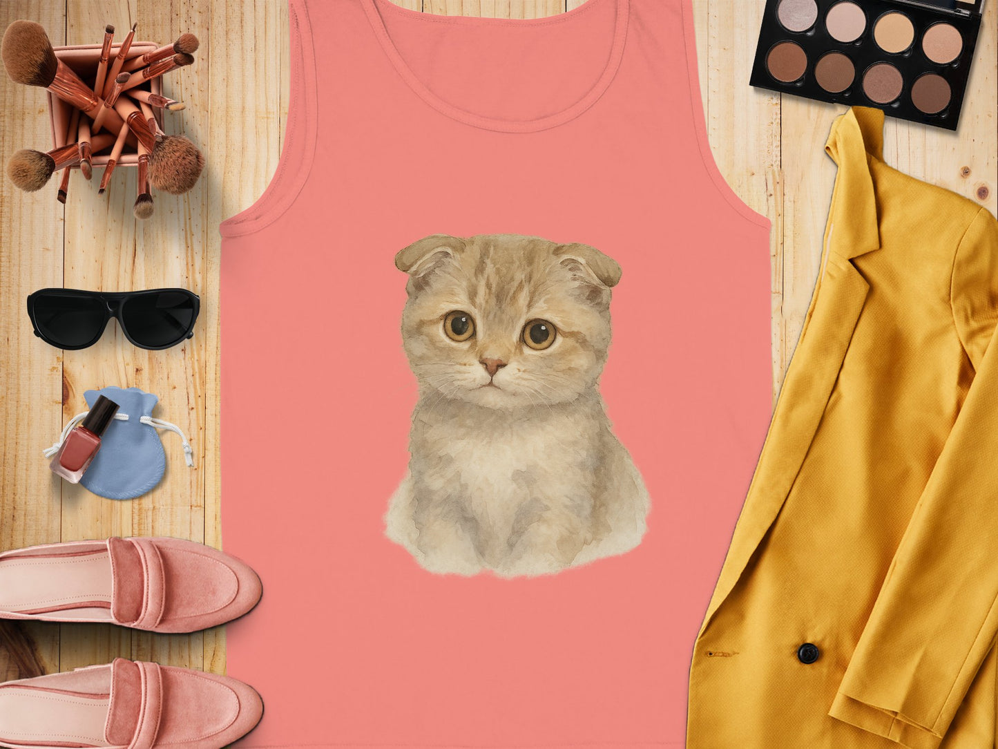 Cute Kitten Printed Tank Top Fashionable Product Type