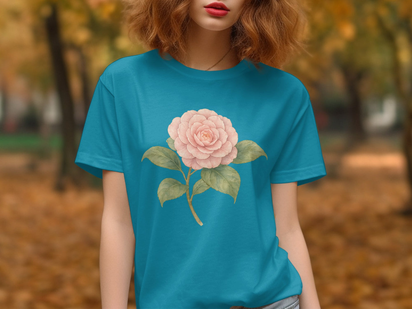 Beautiful Teal T-Shirt with Pink Flower Design product type