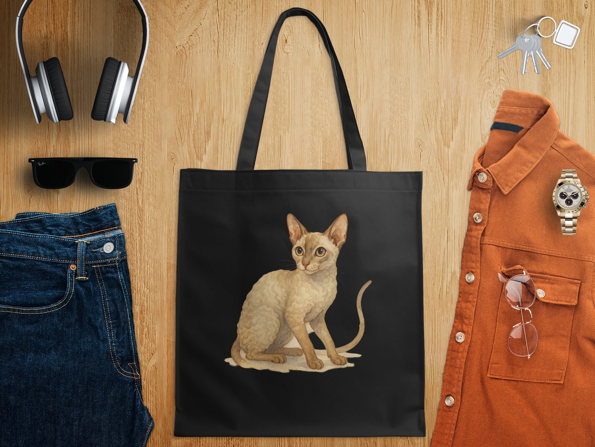 Adorable Sitting Cat Illustration Tote Bag product
