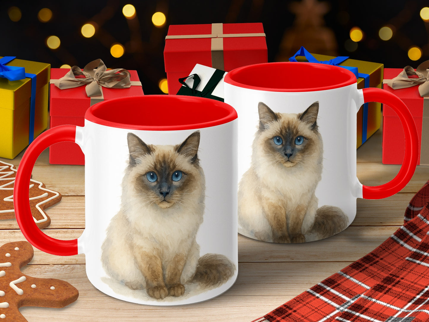 Beautiful Ragdoll Cat Print Red Handle Ceramic Mug Product