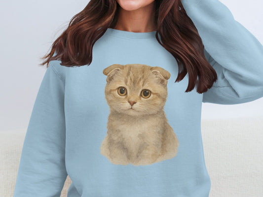 Adorable Kitty Print Light Blue Sweatshirt product