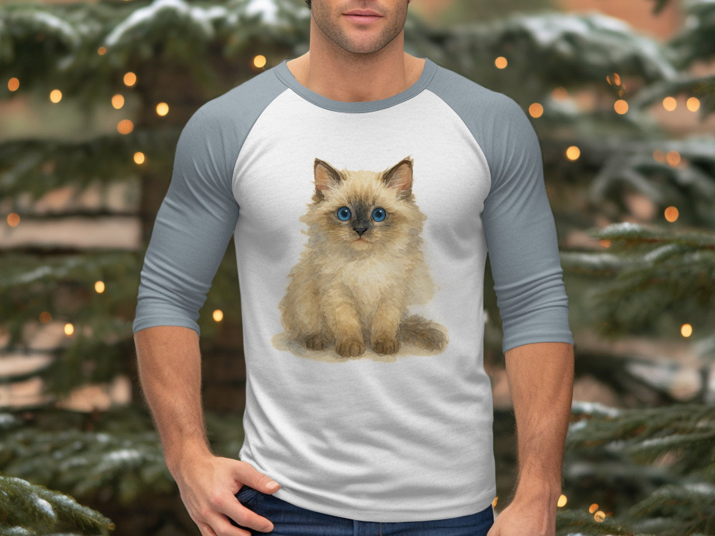 Raglan Tee Featuring Adorable Fluffy Kitten Design product