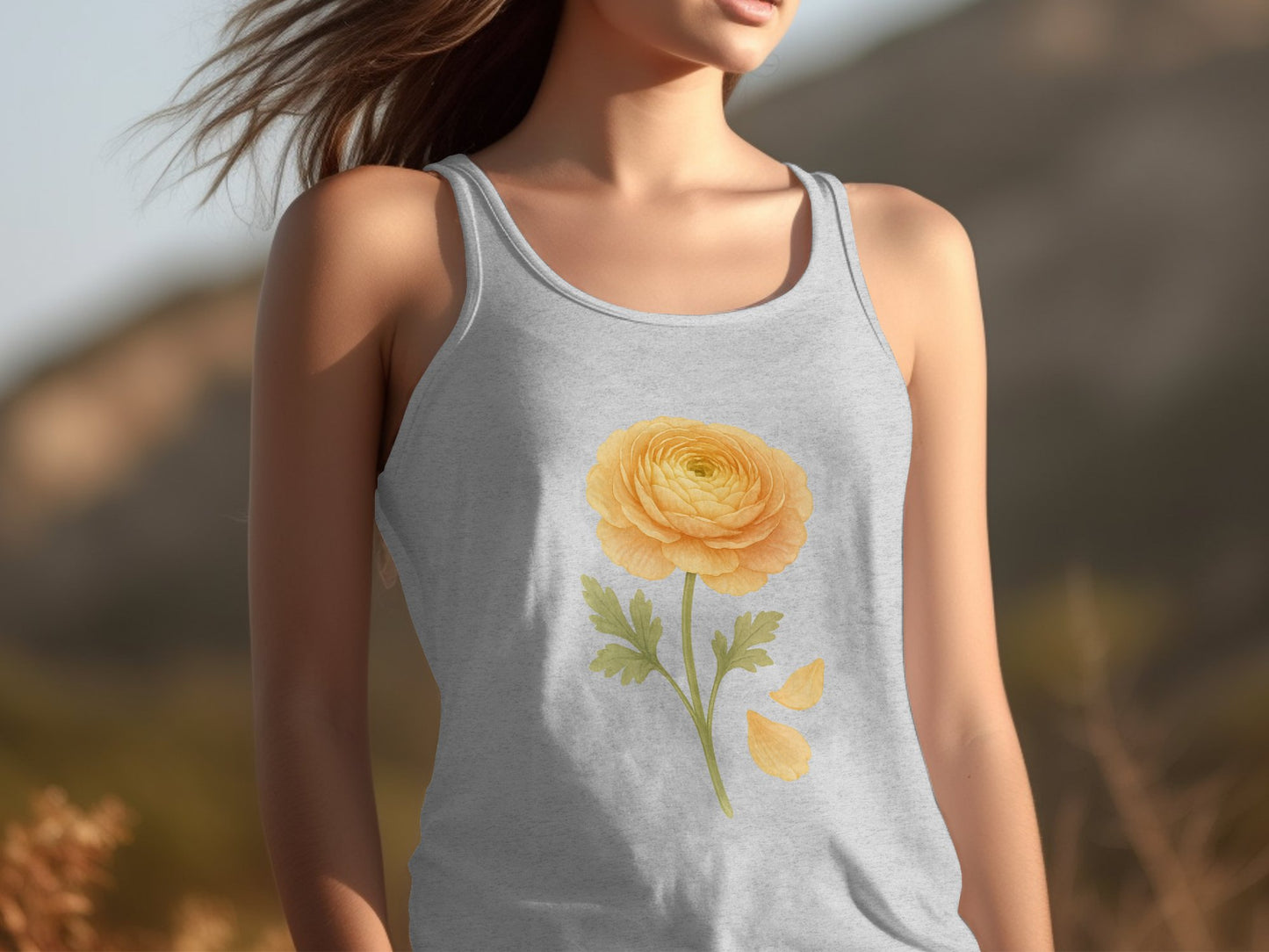 Yellow Flower Design on Casual Gray Tank product