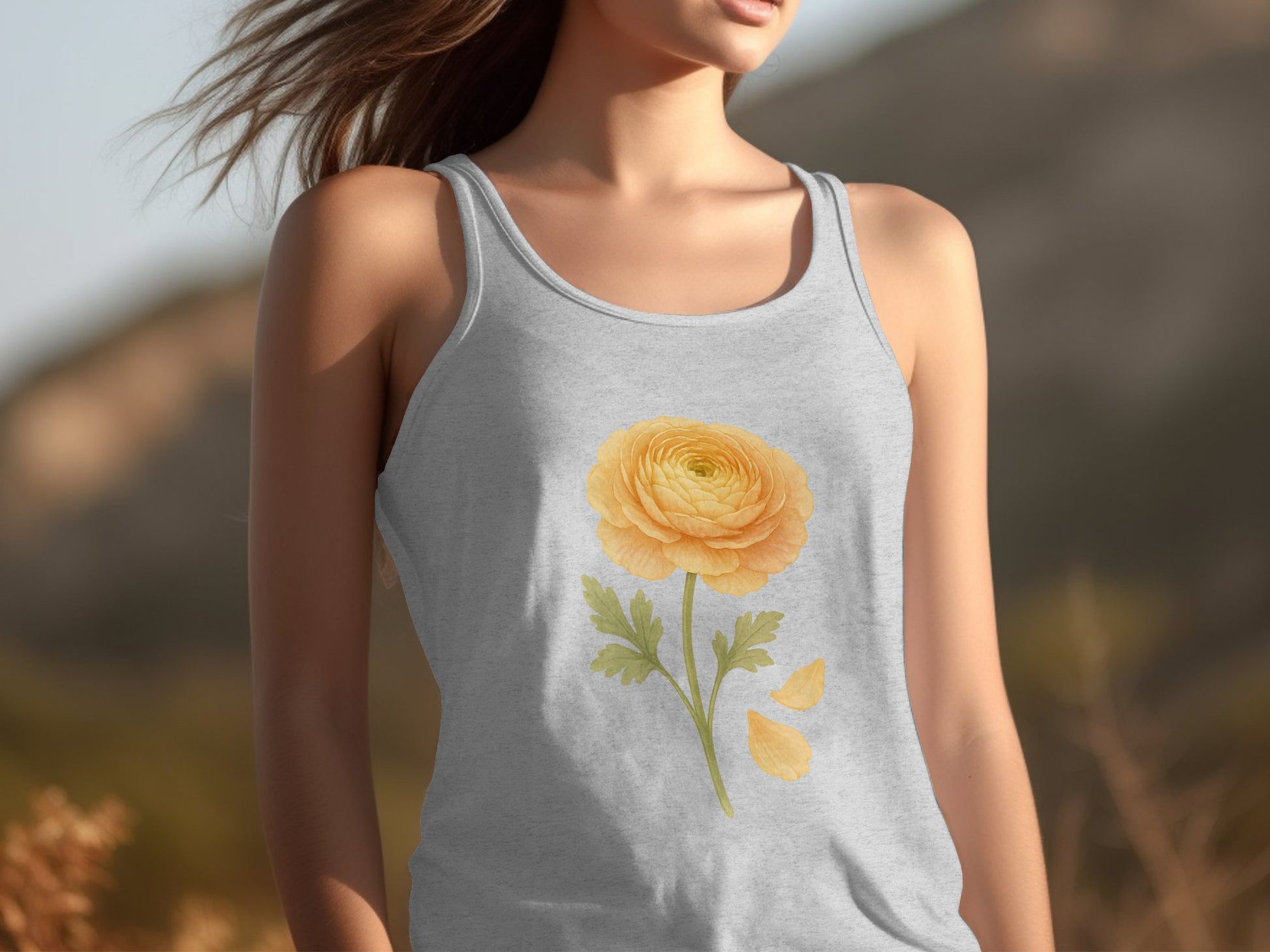 Yellow Flower Design on Casual Gray Tank product