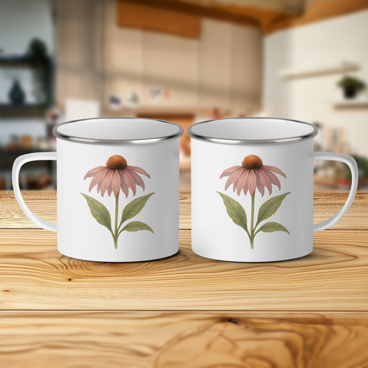 Vintage Floral Echinacea Design Enamel Mug product type