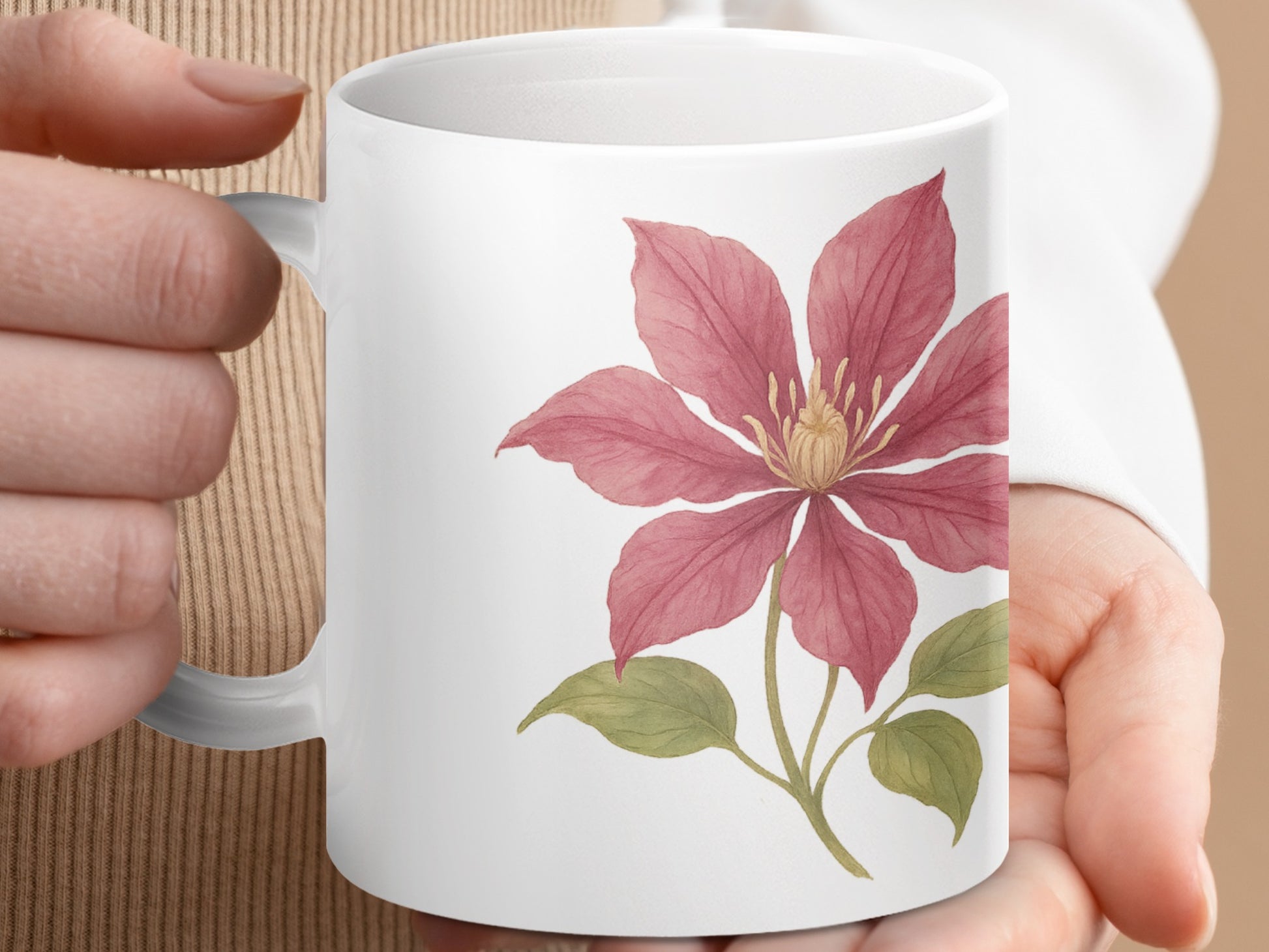 Beautiful Pink Clematis Flower Design Mug product type