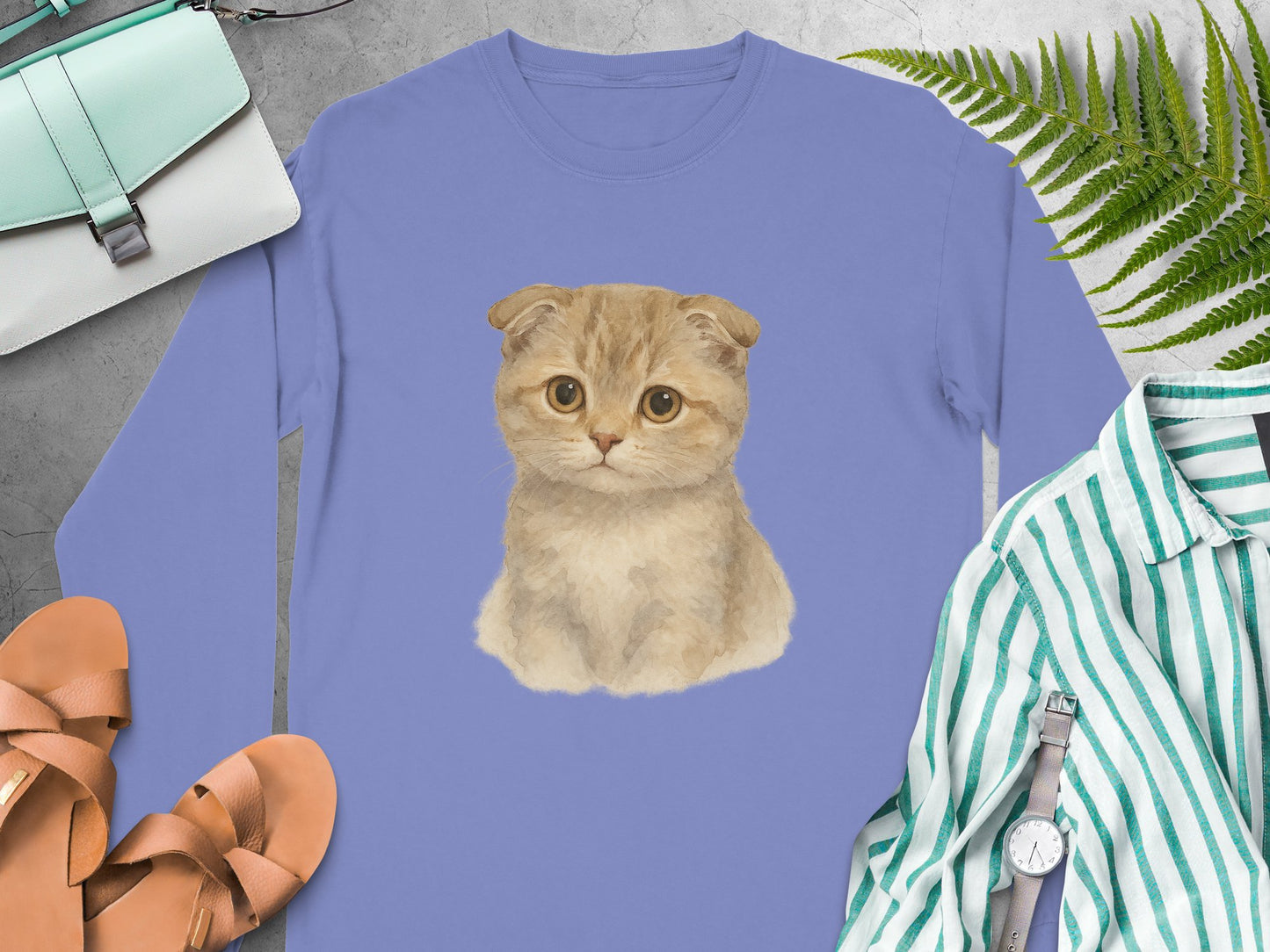 Cute Scottish Fold Kitten Design Long Sleeve Shirt product type