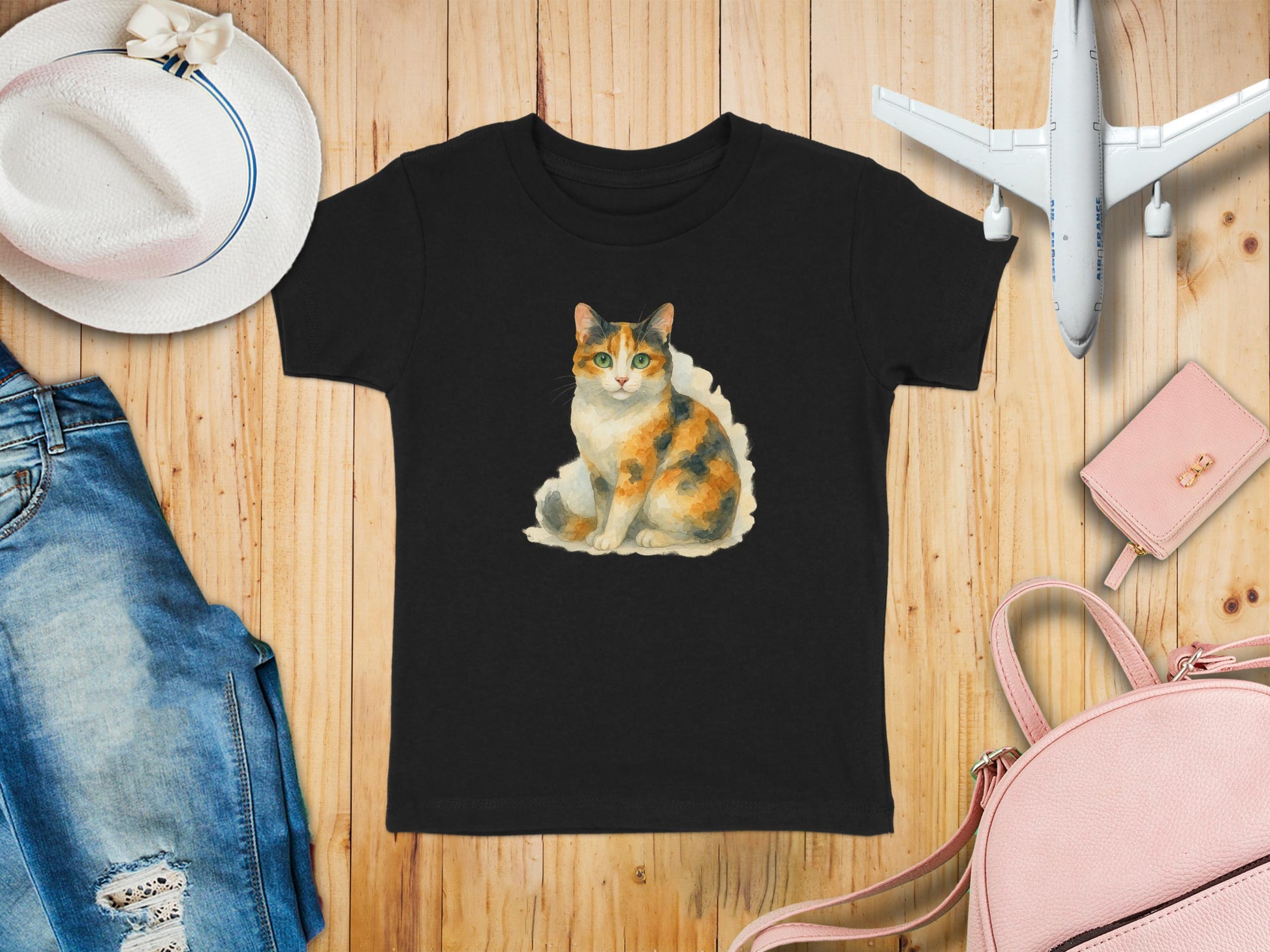 Cat Illustration on Black Tee Best Selling T-Shirt Product