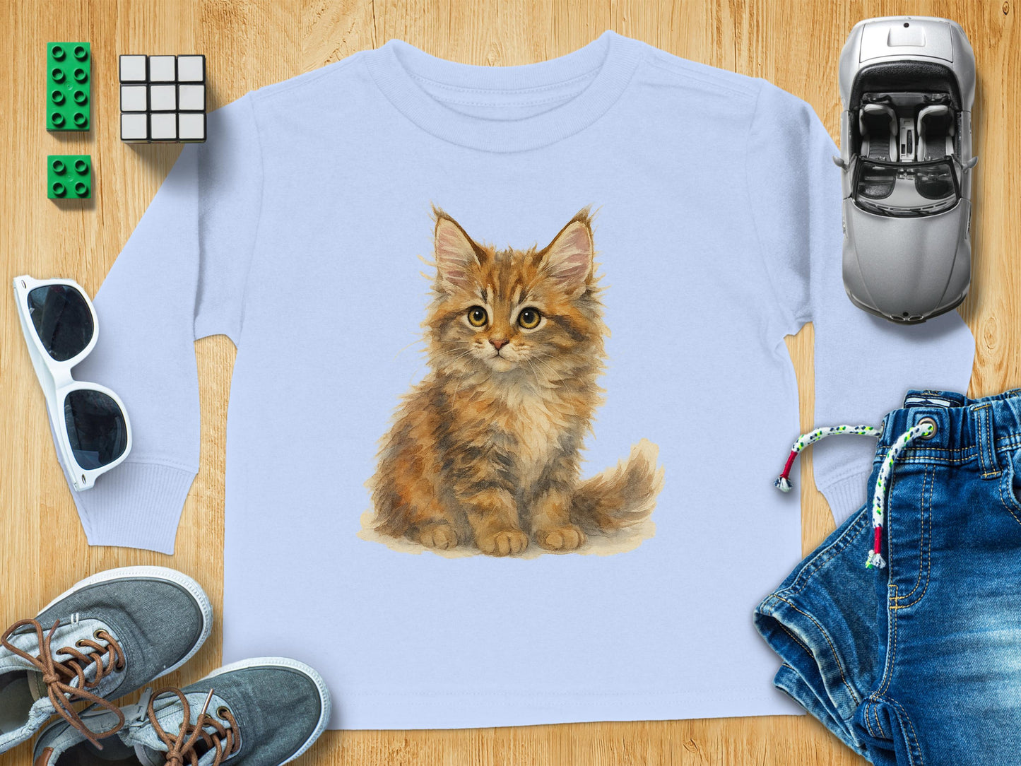 Cute Maine Coon Kitten Print on Kids Long Sleeve Shirt product