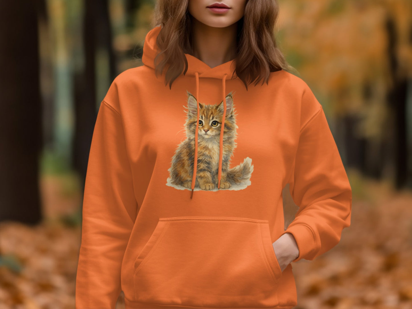 Cute Kitten Printed Orange Hoodie product type
