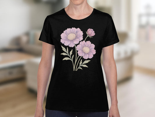 Elegant Floral Design Black T-Shirt product type