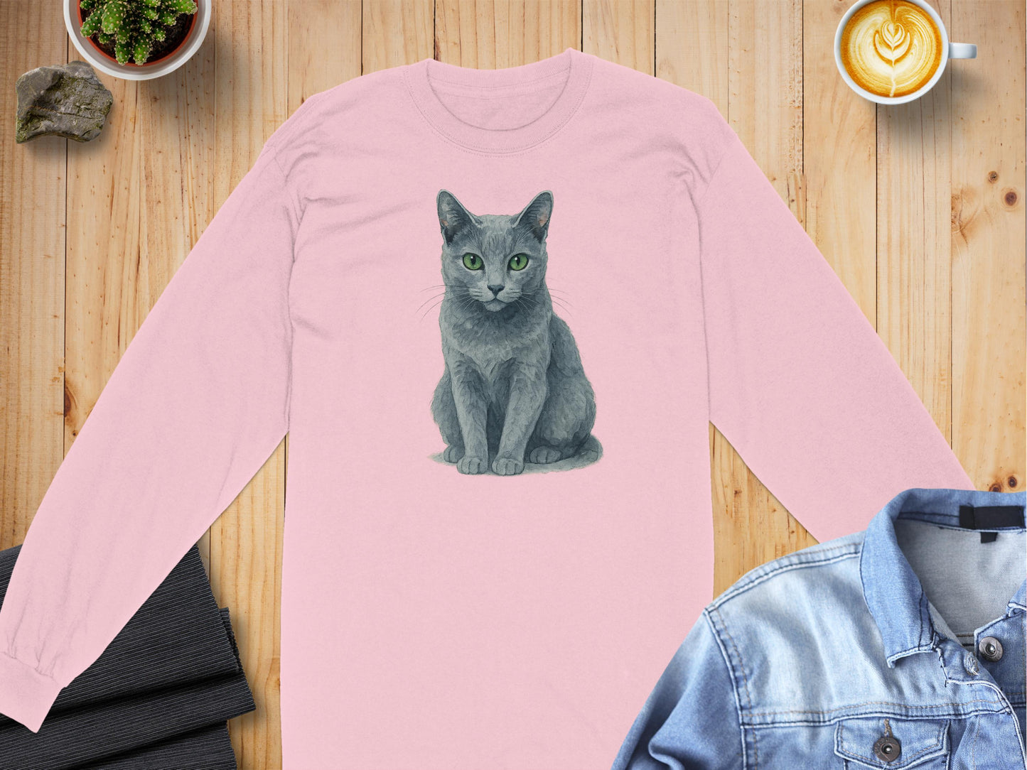 Pink Long Sleeve Top with Gray Cat Print product type