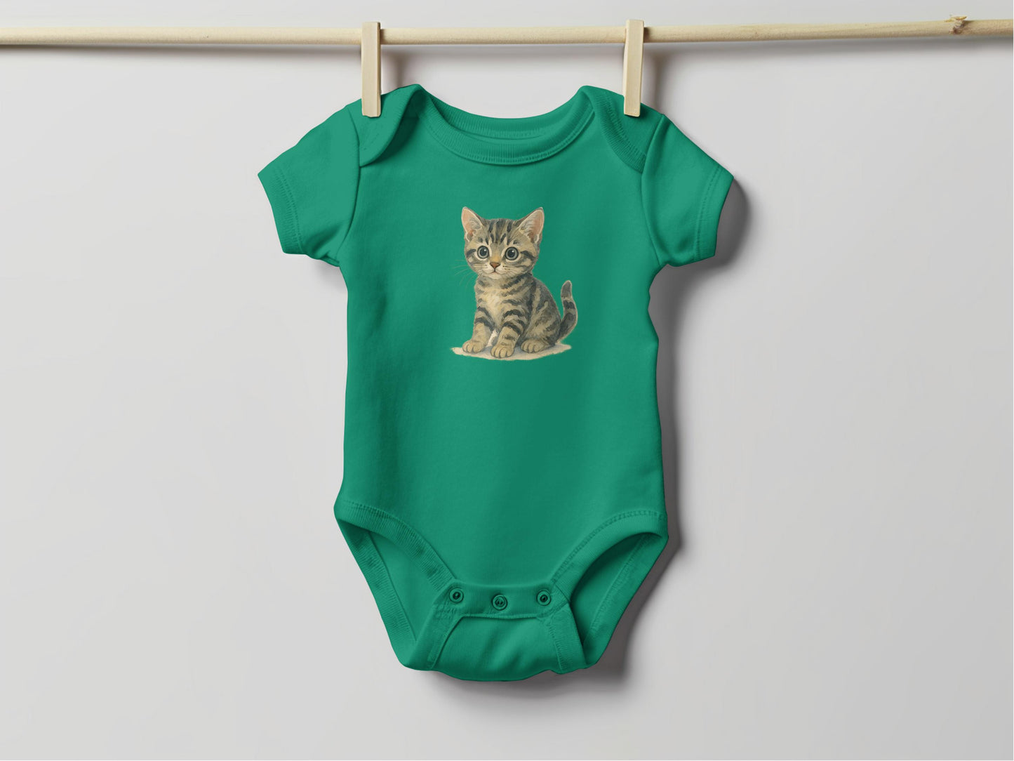 Cute Kitten Printed Green Baby Onesie product